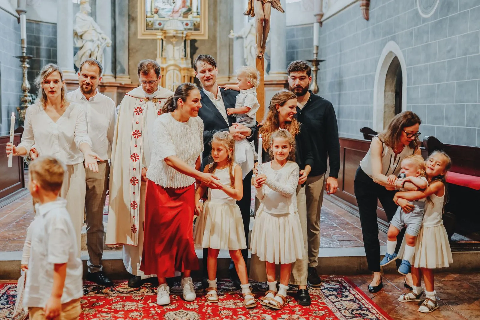 Family gathered church baptism