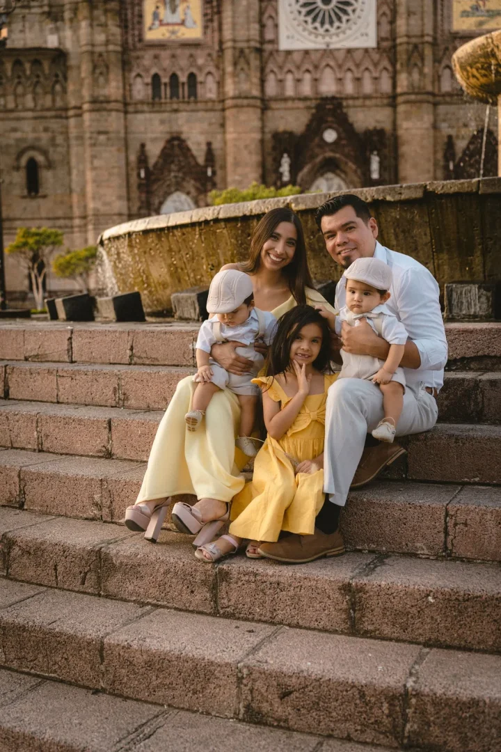 Family together church steps